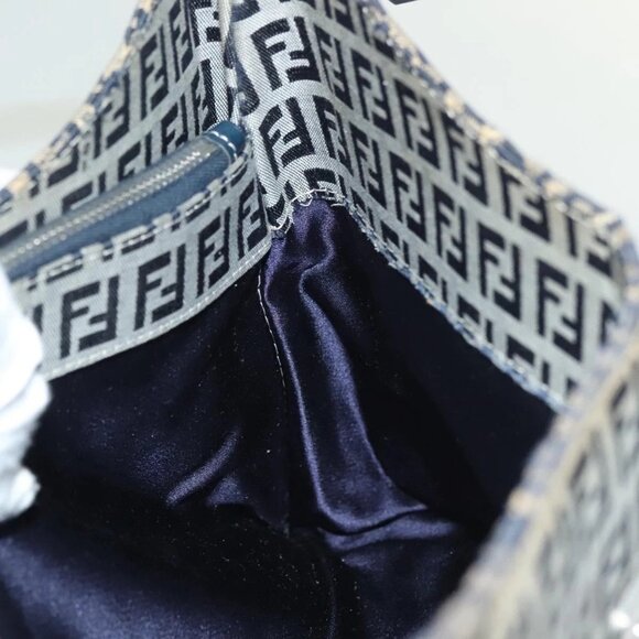 FENDI Zucchino Canvas Mamma Baguette Shoulder Bag Navy Silver Auth 142298 - Picture 13 of 16